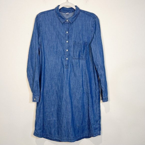 Old Navy L Blue Jean Long Sleeve 1/2 Button Up Knee Length Shirt Dress Sz Large - Picture 5 of 9